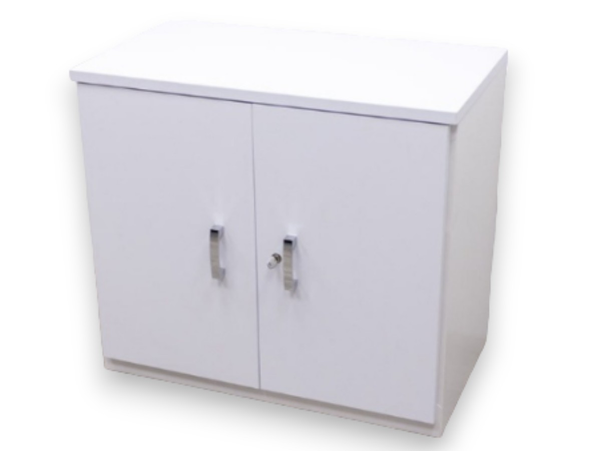 Armoire Basse Portes Battantes 73x80 Cm - Blanc, 1 Tablette Réglable, Serrure Et Clés