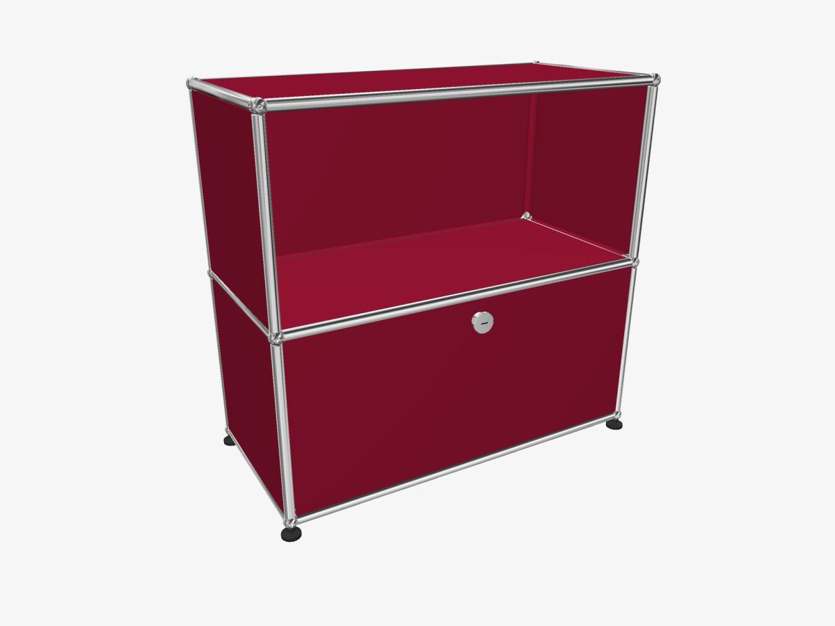 Meuble USM Haller 1x2 cases rouge avec porte abattante - OCCASION – Image 1