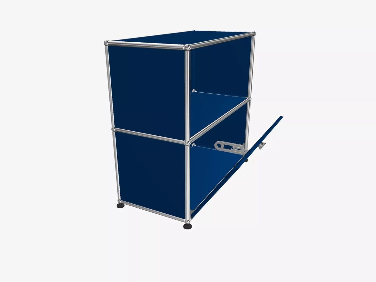 Meuble USM Haller 1x2 cases bleu avec porte abattante - OCCASION – Image 3
