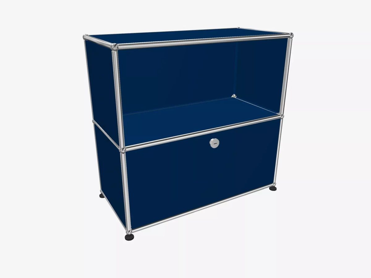 Meuble USM Haller 1x2 cases bleu avec porte abattante - OCCASION – Image 2