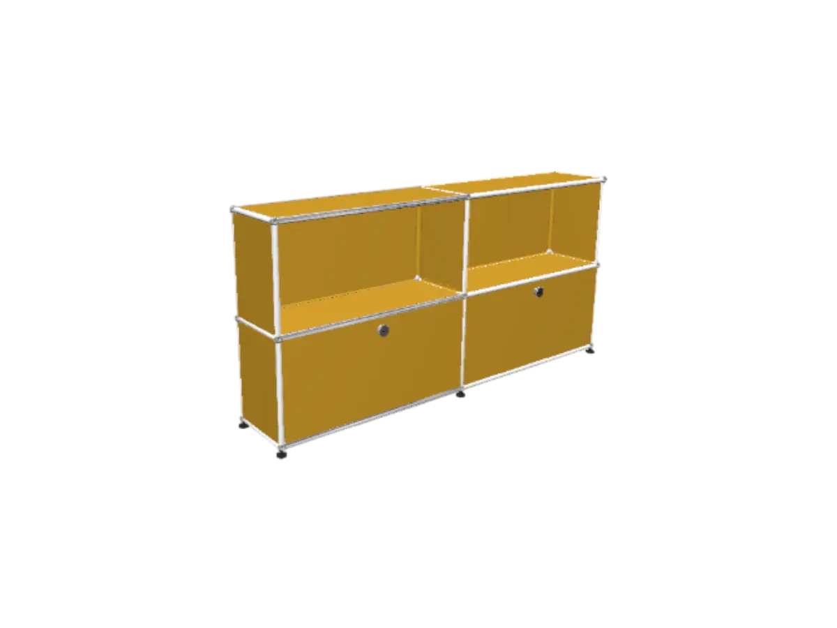 Meuble-USM-jaune-4-cases-2-portes-P25-cm-OCCASION