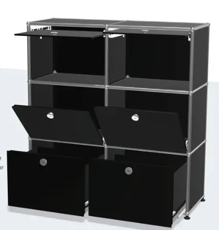 Meuble USM Haller noir 6 cases : 2 tiroirs + 2 portes abattantes + 2 portes escamotables – Image 2