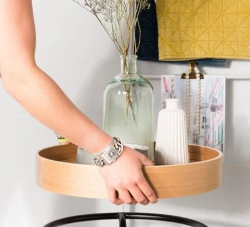 Table basse ronde / plateau bois 80 cm avec rebord DESIR - OCCASION – Image 3