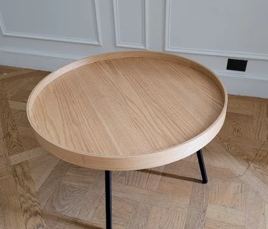 Table basse ronde / plateau bois 80 cm avec rebord DESIR - OCCASION – Image 2