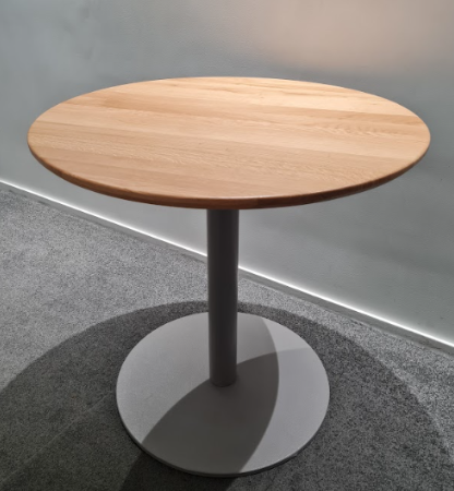 Table ronde plateau bois verni pied gris - OCCASION – Image 2