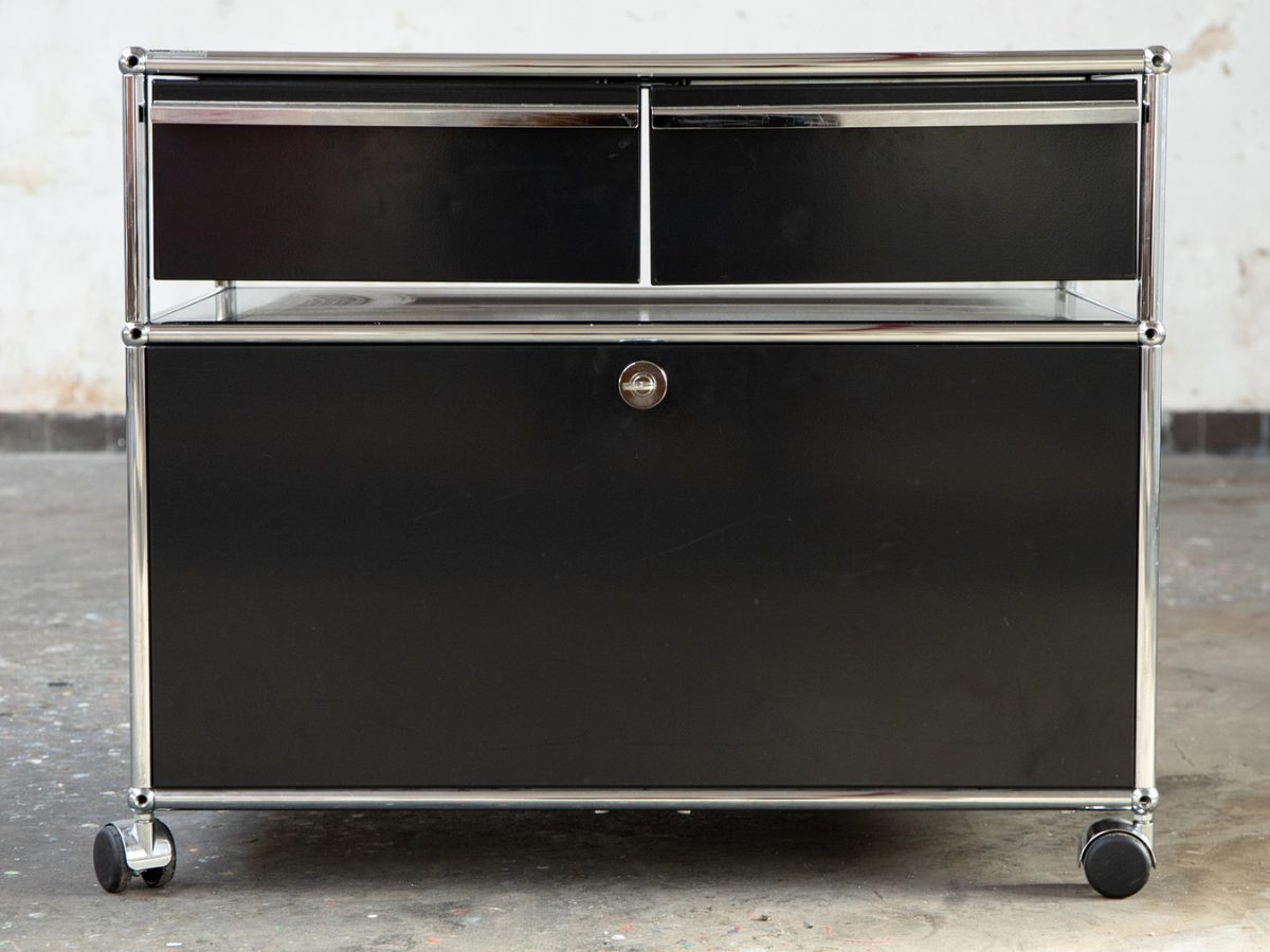 Meuble USM Haller noir avec 2 tiroirs, sur roulettes - OCCASION – Image 2